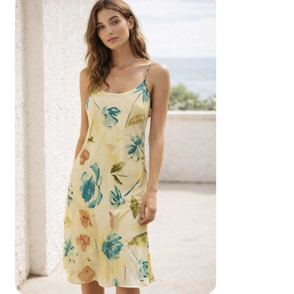 Vtg Spenser Jeremy Silk Slip midi Dress yellow floral Sz 12 Y2K chic Fairy 90s